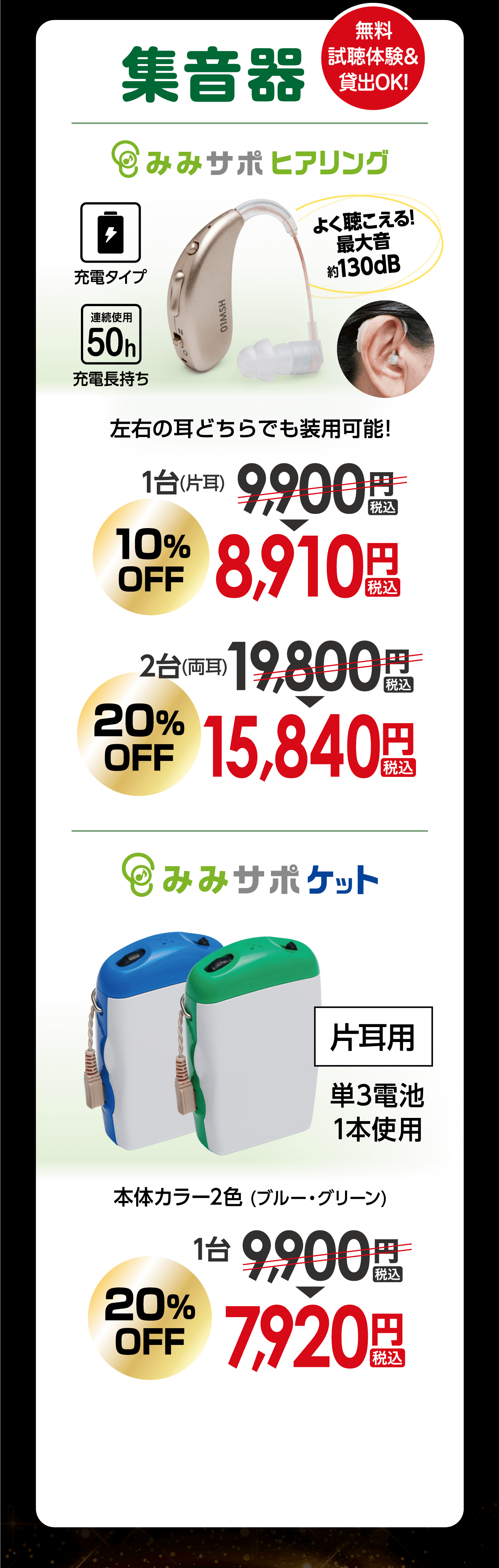 集音器 みみサポヒアリング・みみサポポケット